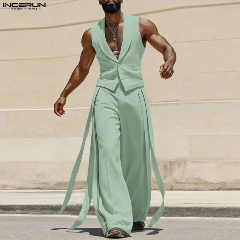 Fashion Streetwear - طقم رجالي من INCERUN بلون موحد