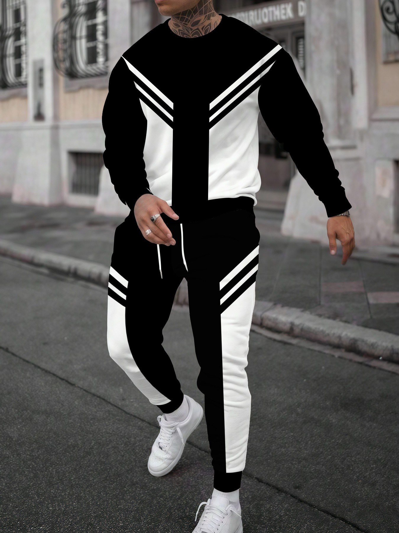 Street Fashion Winter 2026 - مجموعة سويتر رجالي بياقة دائرية مطبوعة