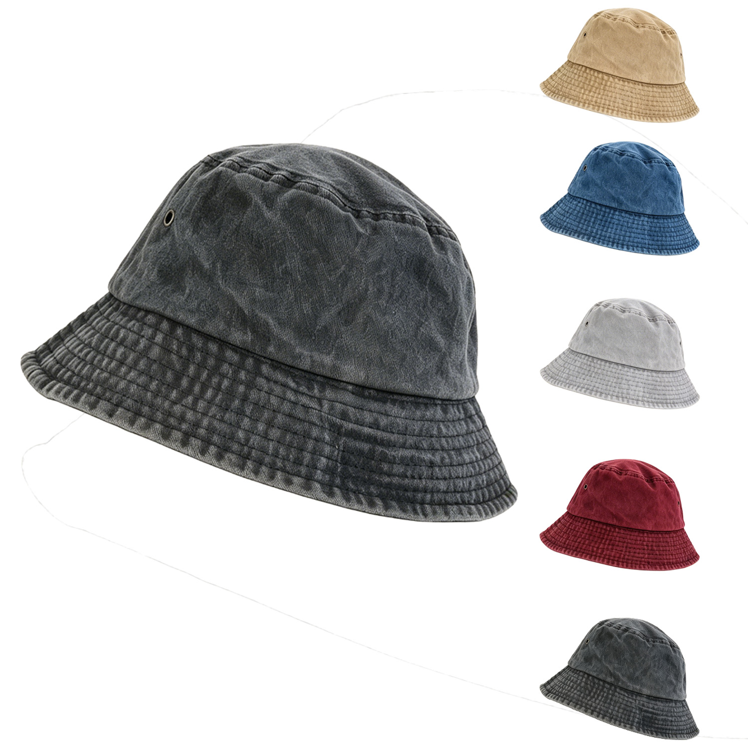 Bucket Hat Embroidered - قبعات صياد بلون واحد مغسولة خفيفة