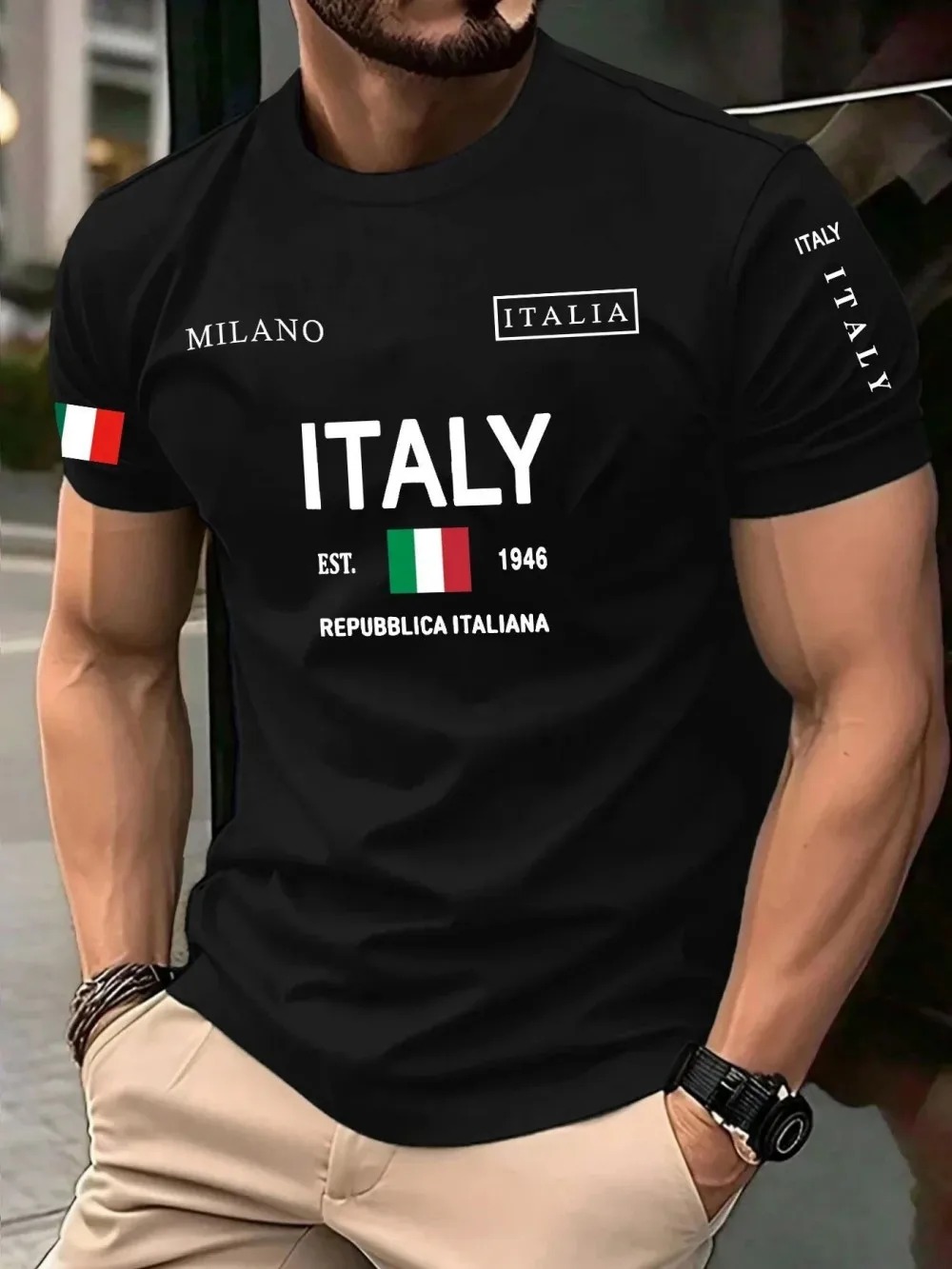 Street Fashion Milan - تي شيرت رجالي بتصميم عصري أوروبي