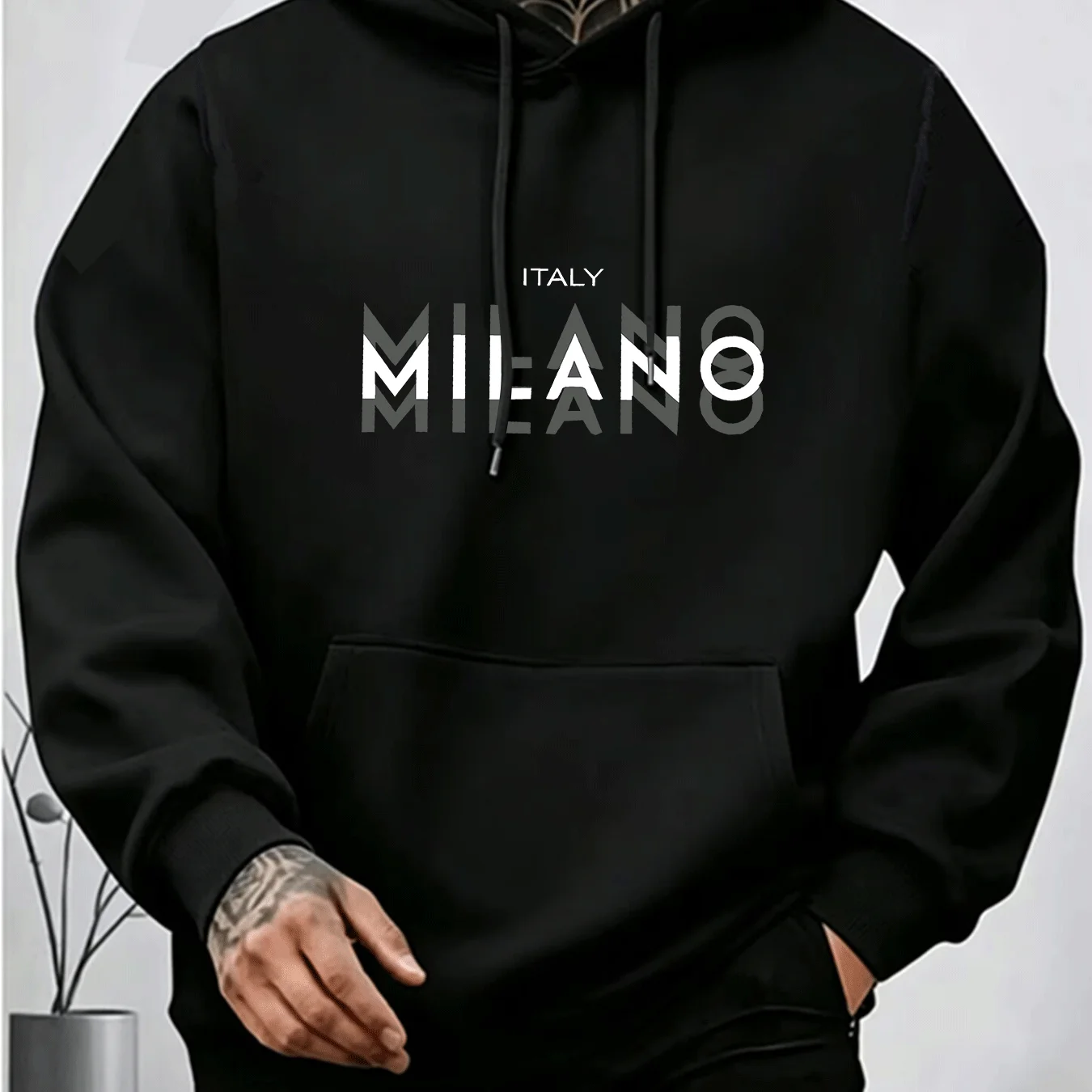 Street Fashion Milano - هودي رجالي بطبعة حروف MILANO، مناسب