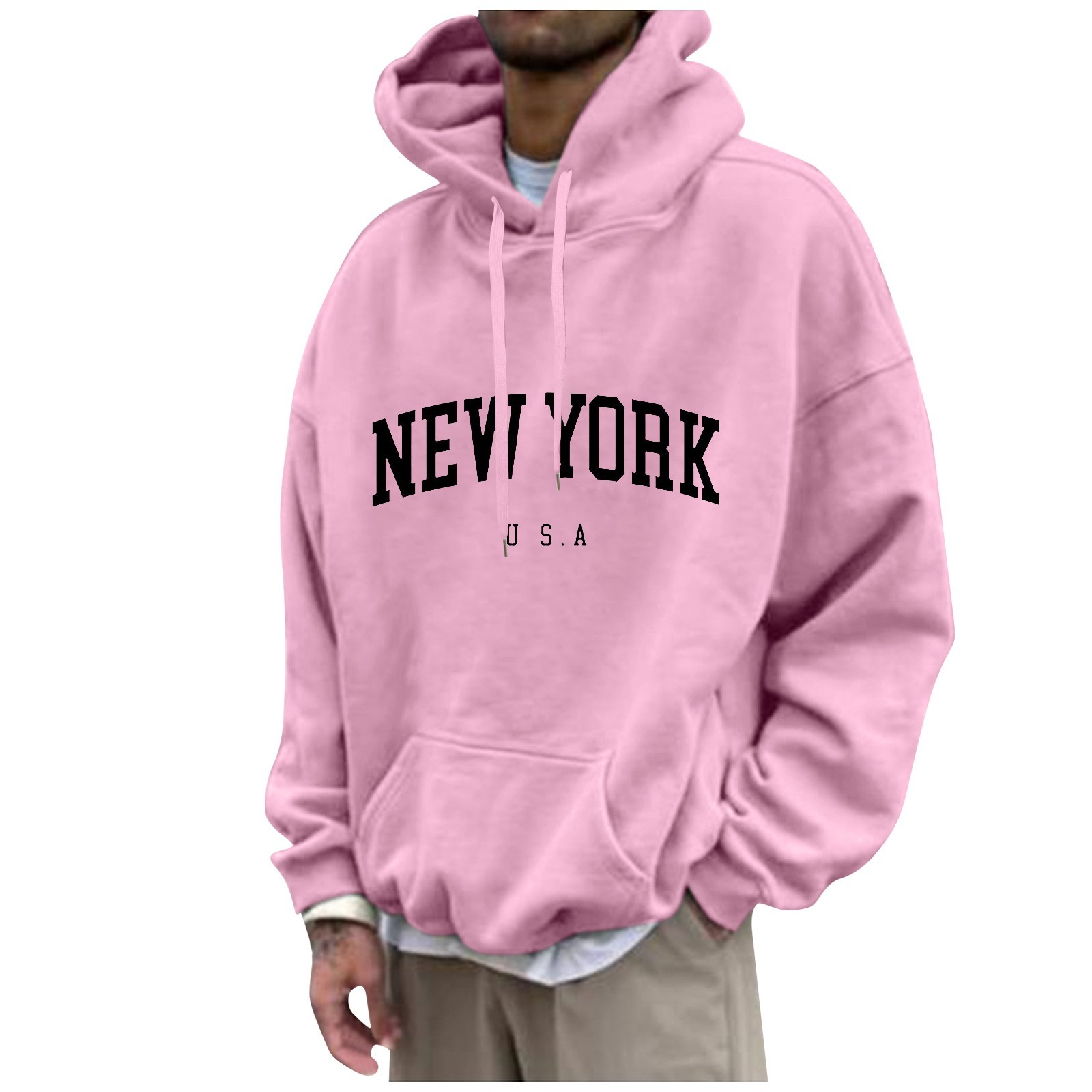 Street Fashion In New York - كنزات بأغطية رأس بطباعة نيويورك للرجال