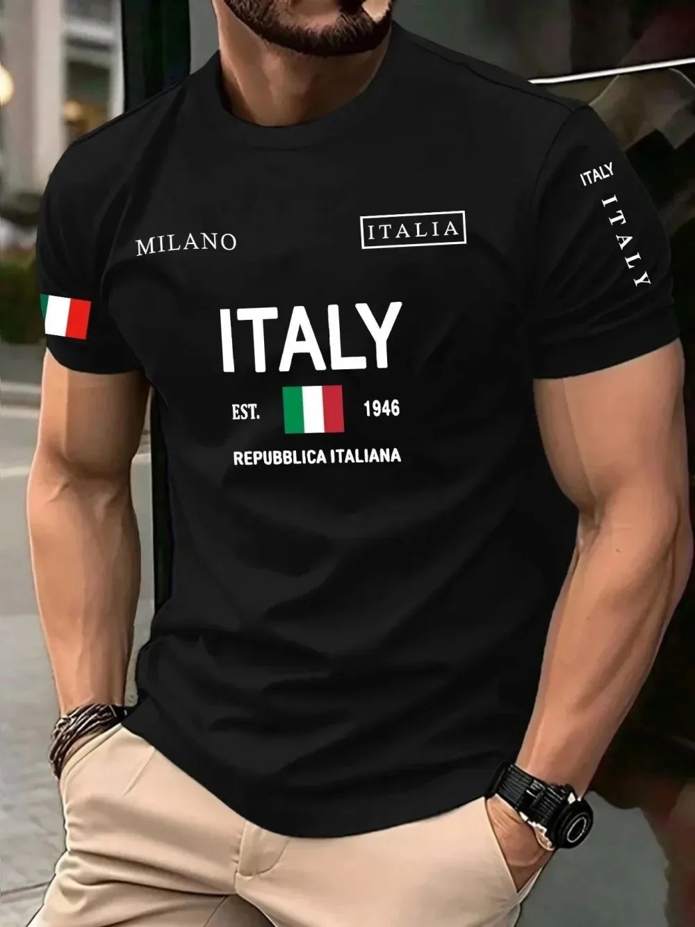 تي شيرت رجالي بتصميم ثلاثي الأ - مراجعة Street Fashion Milan وسعره